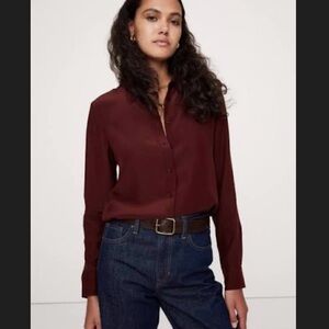 NWT Banana Republic Perfect Silk Button Down Shirt in cherry jam
